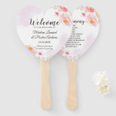 Trendy Roze & Goud Bloemen Huwelijksprogramma Hand Handwaaier (Voorkant en achterkant)