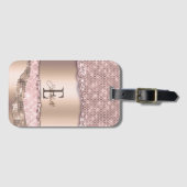 Trendy Roze Goud Diamanten Glitter Monogram Bagagelabel (Voorkant (horizontaal))