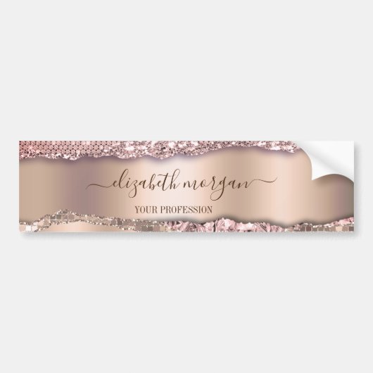 Trendy Roze Goud Diamanten Glitter Monogram Bumpersticker (Voorkant)