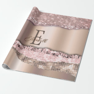 Trendy Roze Goud Diamanten Glitter Monogram Cadeaupapier