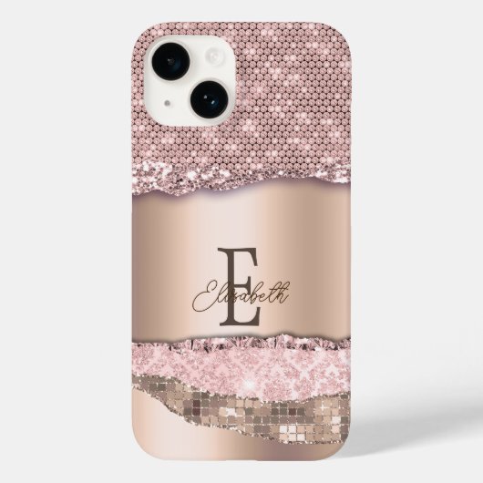 Trendy Roze Goud Diamanten Glitter Monogram Case-Mate iPhone Case (Achterkant)