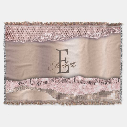Trendy Roze Goud Diamanten Glitter Monogram Deken (Voorkant)
