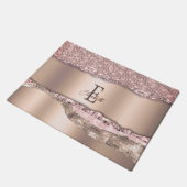 Trendy Roze Goud Diamanten Glitter Monogram Deurmat (Schuin)