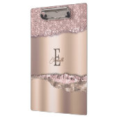 Trendy Roze Goud Diamanten Glitter Monogram Klembord (Links)