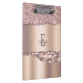 Trendy Roze Goud Diamanten Glitter Monogram Klembord (Rechts)