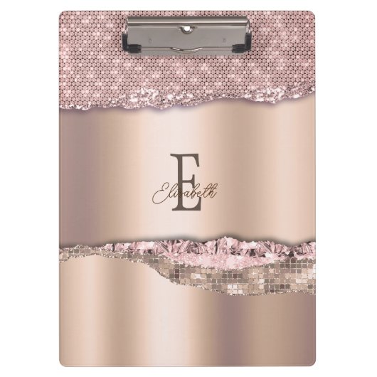 Trendy Roze Goud Diamanten Glitter Monogram Klembord (Voorkant)