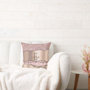 Trendy Roze Goud Diamanten Glitter Monogram Kussen