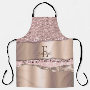 Trendy Roze Goud Diamanten Glitter Monogram Schort