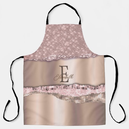 Trendy Roze Goud Diamanten Glitter Monogram Schort (Voorkant)