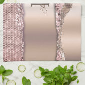 Trendy Roze Goud Diamanten Glitter Monogram Theedoek (Gevouwen)