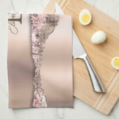 Trendy Roze Goud Diamanten Glitter Monogram Theedoek (Quarter Fold)