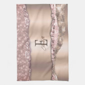 Trendy Roze Goud Diamanten Glitter Monogram Theedoek (Verticaal)