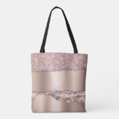 Trendy Roze Goud Diamanten Glitter Monogram Tote Bag (Achterkant)
