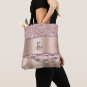 Trendy Roze Goud Diamanten Glitter Monogram Tote Bag (Dichtbij)