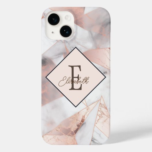 Trendy Roze Goud Geometrische Marmer Case-Mate iPhone Case (Achterkant)