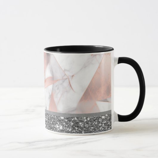 Trendy Roze Goud Geometrische Marmer Mok (Rechts)