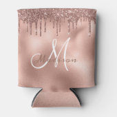 Trendy Roze Goud Glitter Druppels Persoonsnaam Blikjeskoeler (Voorkant)