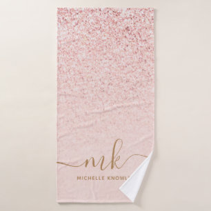 Trendy Roze Goud Glitter Fantasie Beginletters en  Badhanddoek