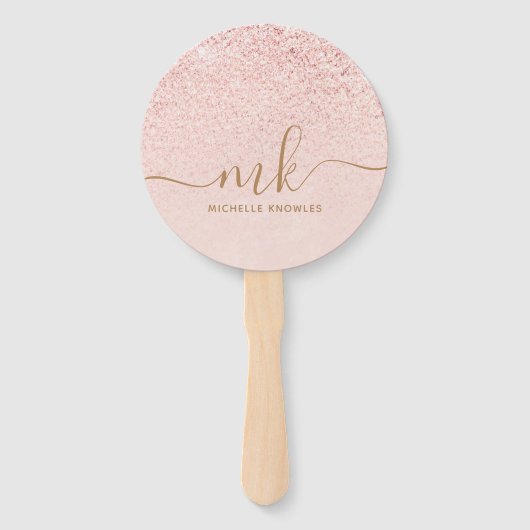 Trendy Roze Goud Glitter Fantasie Beginletters en Handwaaier (Voorkant)