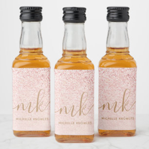 Trendy Roze Goud Glitter Fantasie Beginletters en Likeurfles Etiket
