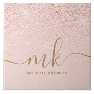 Trendy Roze Goud Glitter Fantasie Beginletters en Tegeltje
