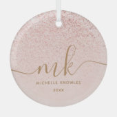 Trendy Roze Goud Glitter Fantasie Initialen en Naa Glas Ornament (Voorkant)