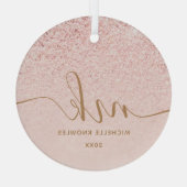 Trendy Roze Goud Glitter Fantasie Initialen en Naa Glas Ornament (Achterkant)
