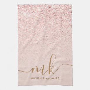 Trendy Roze Goud Glitter Fantasie Initialen en Naa Theedoek