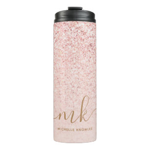 Trendy Roze Goud Glitter Fantasie Initialen en Naa Thermosbeker