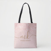Trendy Roze Goud Glitter Fantasie Initialen en Naa Tote Bag (Voorkant)