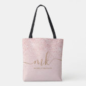 Trendy Roze Goud Glitter Fantasie Initialen en Naa Tote Bag (Achterkant)