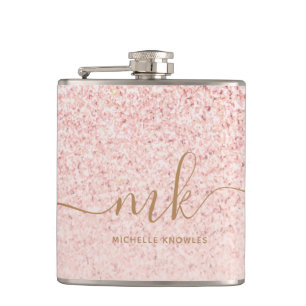 Trendy Roze Goud Glitter Fantasie Initiëlen en Naa Heupfles