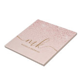 Trendy Roze Goud Glitter Fantasie Initiëlen en Naa Tegeltje (Zijkant)