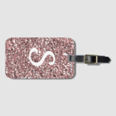 Trendy Roze Goud Glitter Monogram Initiaal Bagagelabel (Voorkant (horizontaal))