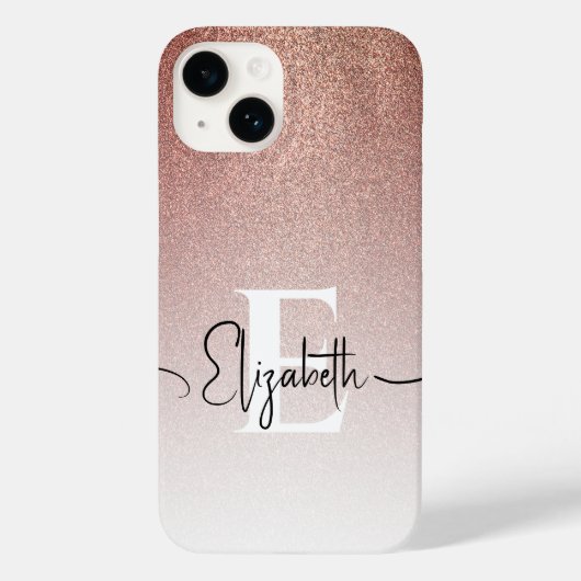 Trendy Roze Goud Glitter Monogram Script Naam Case-Mate iPhone Case (Achterkant)