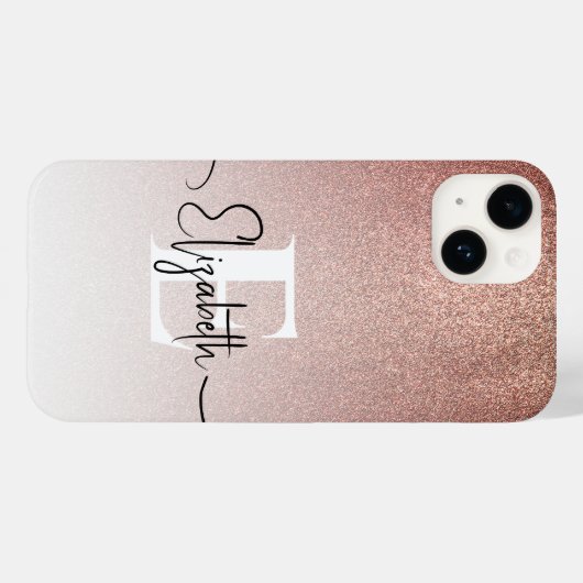 Trendy Roze Goud Glitter Monogram Script Naam Case-Mate iPhone Case (Achterkant (horizontaal))