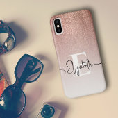Trendy Roze Goud Glitter Monogram Script Naam Case-Mate iPhone Case
