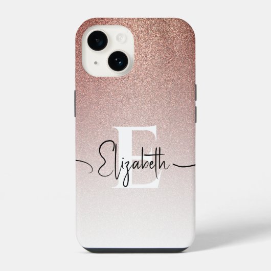 Trendy Roze Goud Glitter Monogram Script Naam iPhone Hoesje (Achterkant)