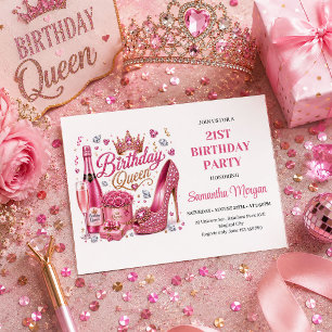 Trendy Roze Goud Glitter Verjaardag Koningin Feest Kaart