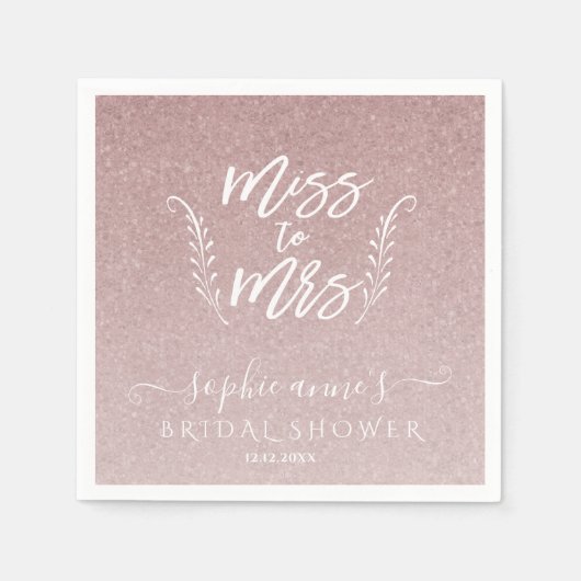 Trendy Roze Goud Miss To Mrs Bruidsmeisje Feest Servet (Voorkant)