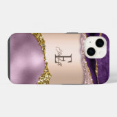 Trendy Roze Goud Paarse Glitters Monogram iPhone Hoesje (Achterkant horizontaal)