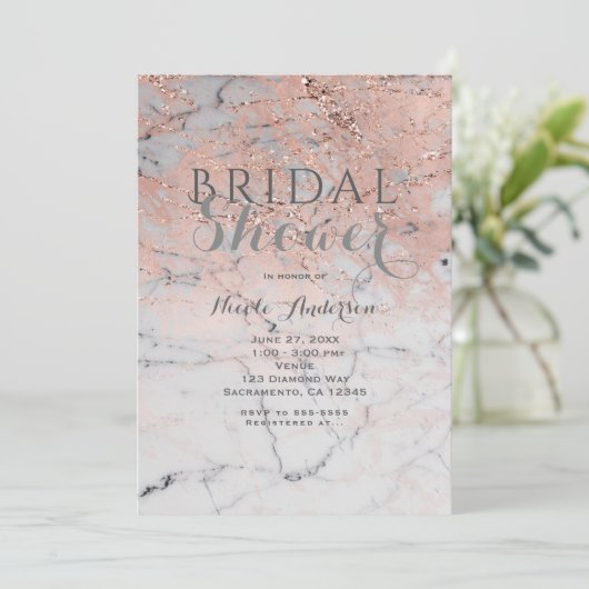 Trendy Roze Goud Roze Marmer Modern Glam Feest Kaart (Staand voorkant)