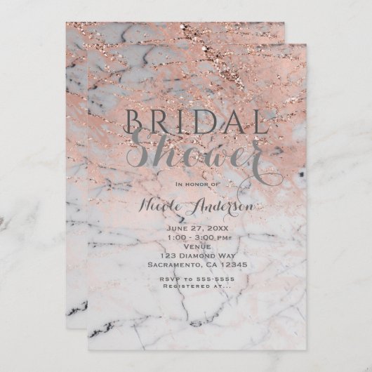 Trendy Roze Goud Roze Marmer Modern Glam Feest Kaart (Voorkant / Achterkant)