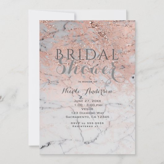 Trendy Roze Goud Roze Marmer Moderne Glam Feest Kaart (Voorkant)