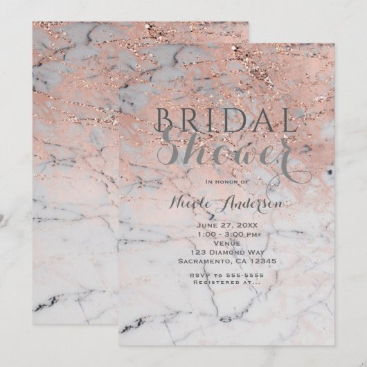 Trendy Roze Goud Roze Marmer Moderne Glam Feest Kaart (Voorkant / Achterkant)