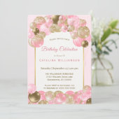 Trendy roze gouden ballonnen Verjaardag Kaart (Staand voorkant)