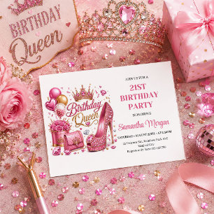 Trendy Roze Gouden Confetti Verjaardag Koningin Ui Kaart