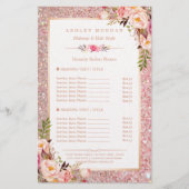 Trendy Roze Gouden Glitter Bloem Salon Menu (Voorkant)