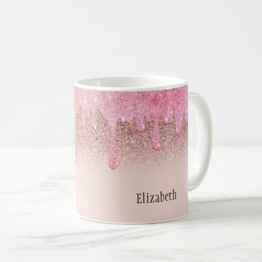 Trendy Roze Gouden Glitter Drips Koffiemok (Voorkant rechts)