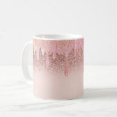 Trendy Roze Gouden Glitter Drips Koffiemok (Voorkant links)
